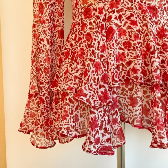 MISA Sandra Ruffled Chiffon Top Floral sz S - Picture 10 of 14